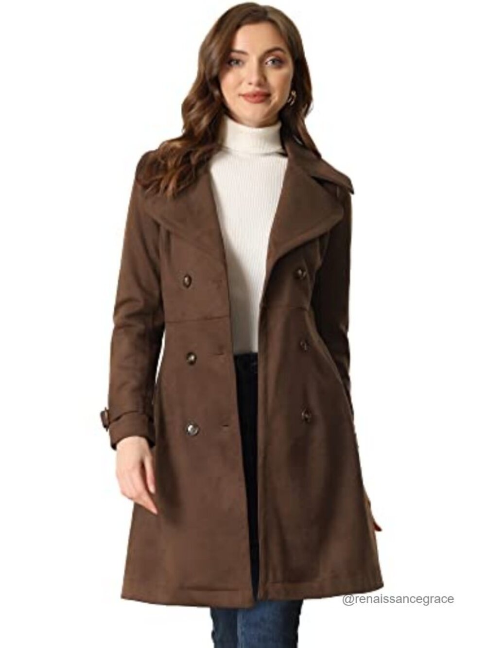 Faux Suede Trench Coat Belted Button Down Long Overcoat